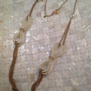 Gold and Pearl Bow tie necklace